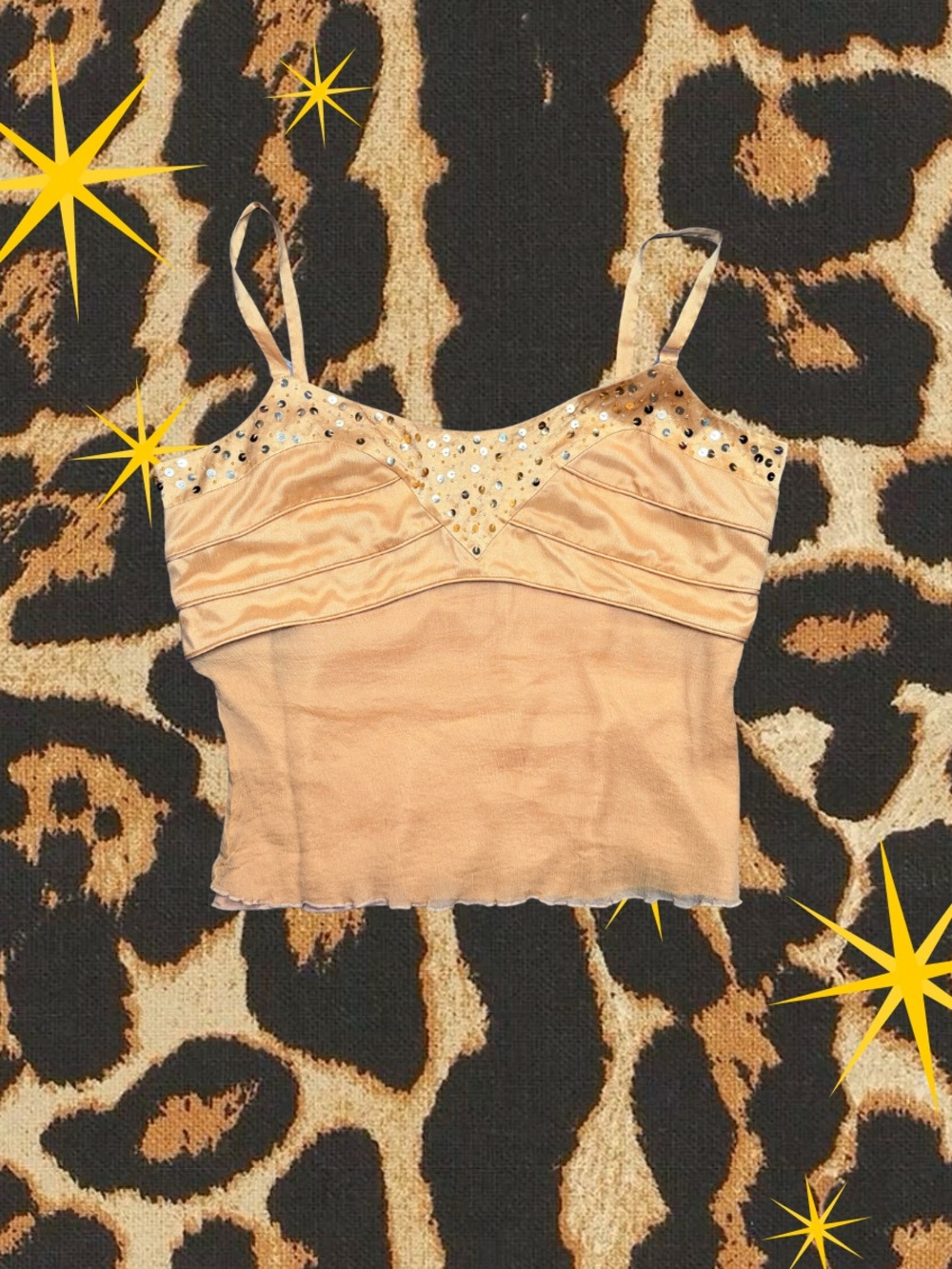 SPENSER JEREMY | y2K Mustard Yellow 100% Silk Beaded Camisole | Size L